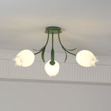 Floral Ceiling Light  White Tulip Glass Shades With Green Metal Base - Product detail 25