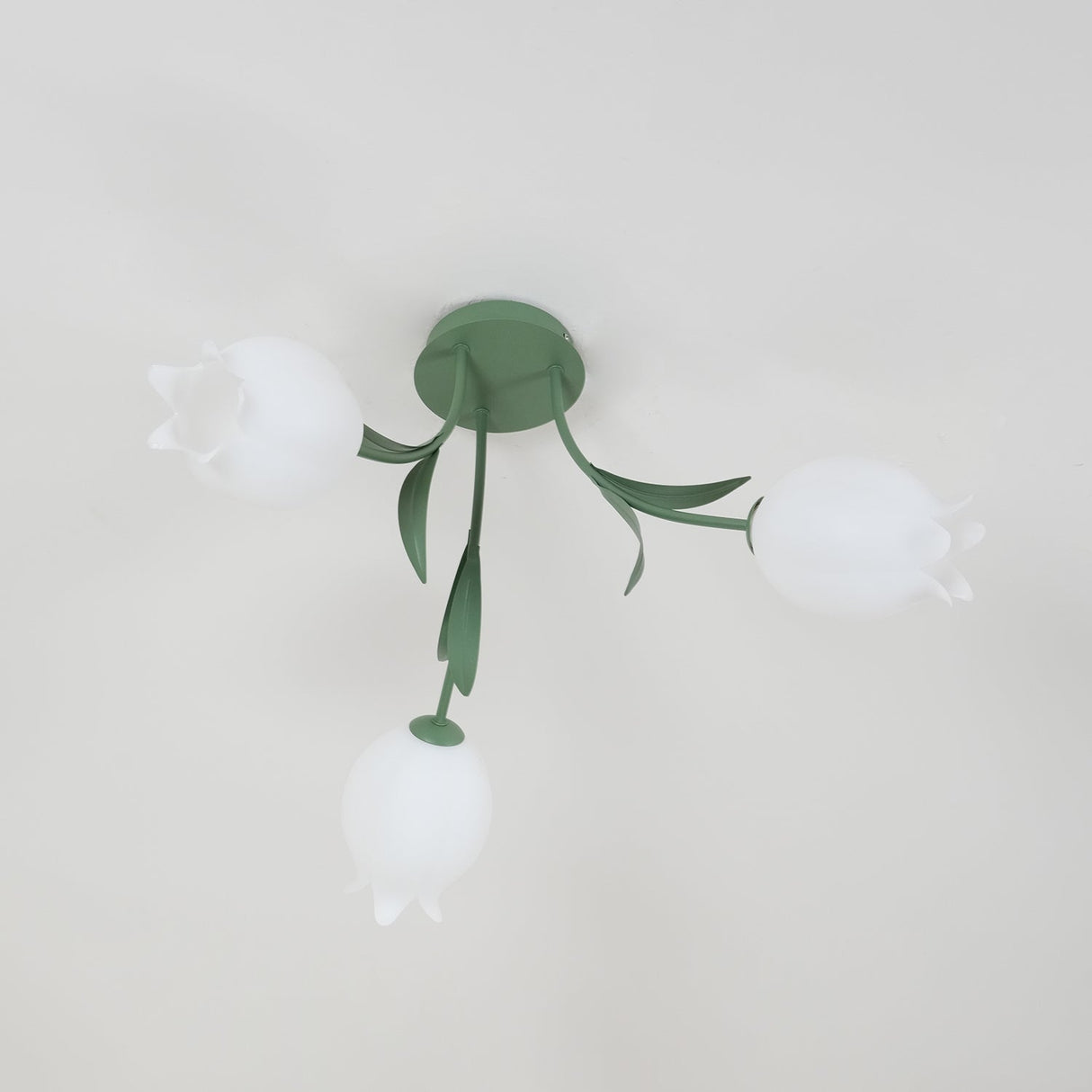Floral Ceiling Light  White Tulip Glass Shades With Green Metal Base - Product detail 16