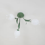 Floral Ceiling Light  White Tulip Glass Shades With Green Metal Base - Product detail 16