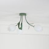 Floral Ceiling Light  White Tulip Glass Shades With Green Metal Base - Product detail 17