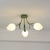 Floral Ceiling Light  White Tulip Glass Shades With Green Metal Base - Product detail 18