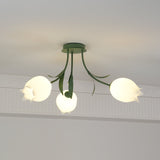 Floral Ceiling Light  White Tulip Glass Shades With Green Metal Base - Product detail 19