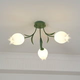 Floral Ceiling Light  White Tulip Glass Shades With Green Metal Base - Product detail 20