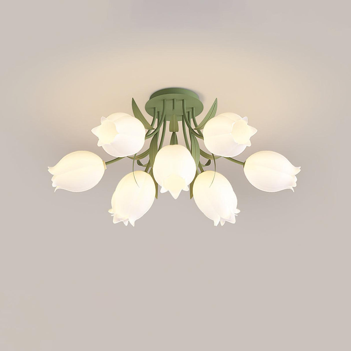 Floral Ceiling Light  White Tulip Glass Shades With Green Metal Base - Product detail 46