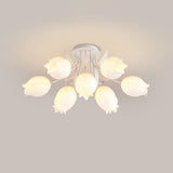 Floral Ceiling Light  White Tulip Glass Shades With Green Metal Base - Product detail 47