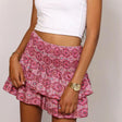 Bohemian Mini Skirt  Pink Paisley Pattern With Built-In Shorts - Detailed view