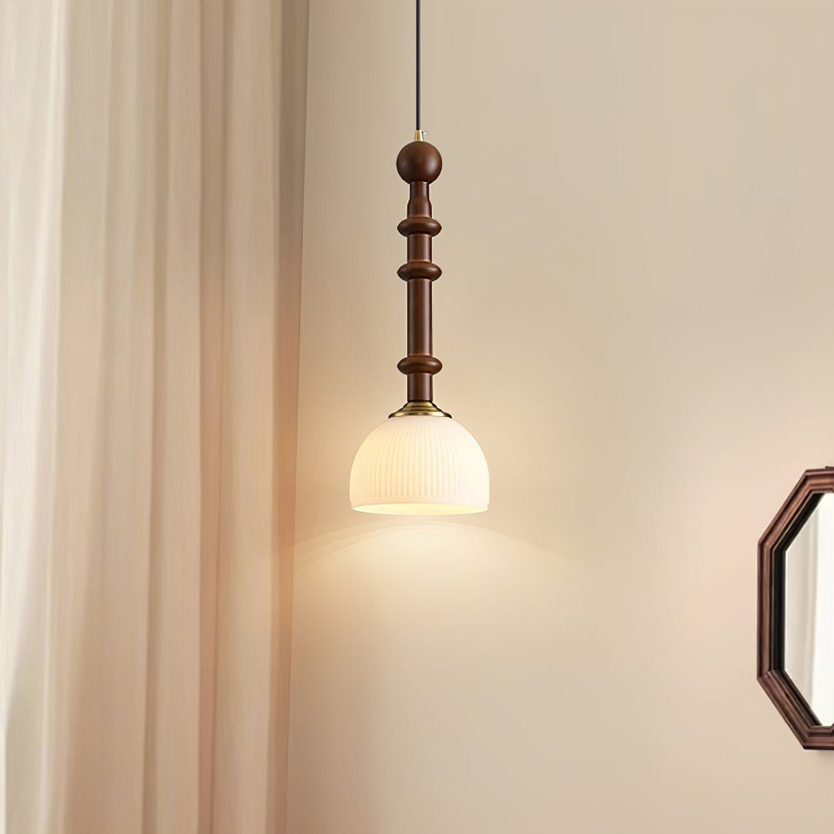 Italian Pendant Light  Wood and Glass Dome Design - Product detail 9