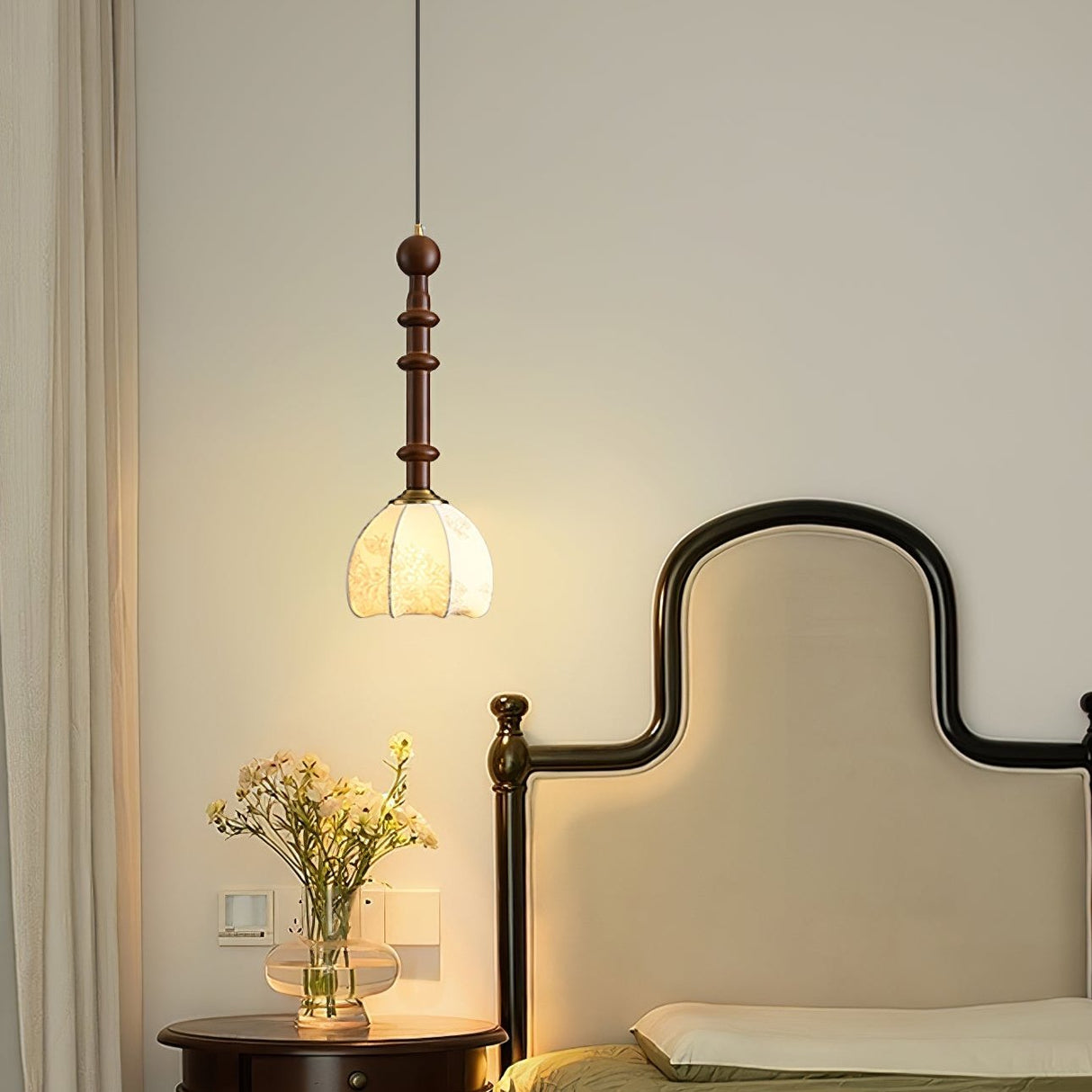 Italian Pendant Light  Wood and Glass Dome Design - Product detail 5