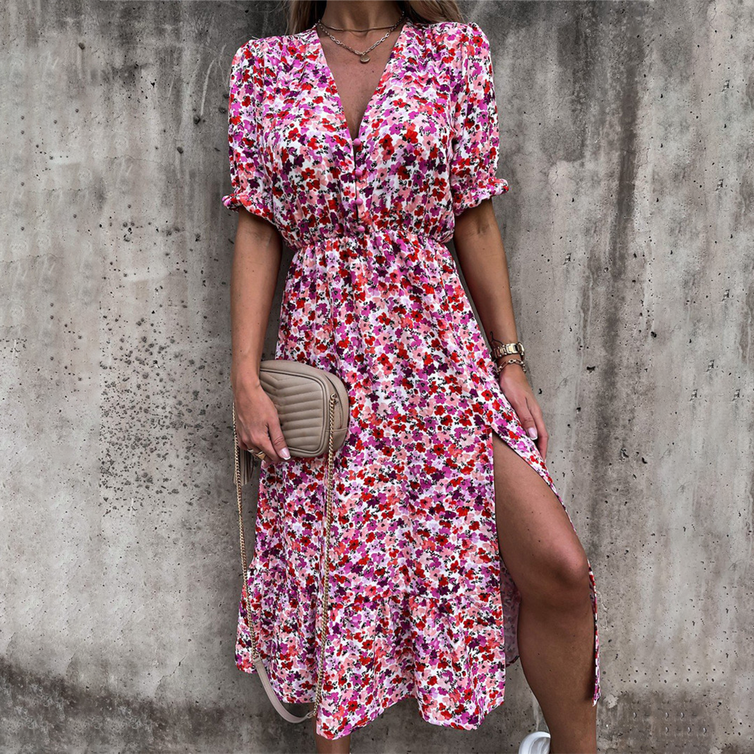 Floral Summer Maxi Dress  V-Neck Split Design - Product detail 4