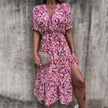 Floral Summer Maxi Dress  V-Neck Split Design - Product detail 10