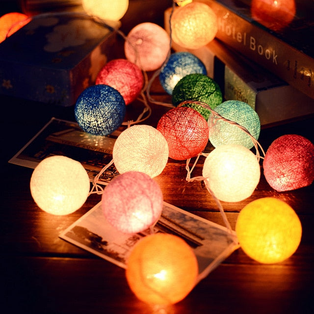 Cotton Ball String Lights  Colorful LED Garland - Product example