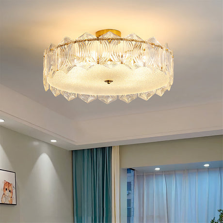 Art Deco Ceiling Light  Textured Glass Crown Design - Product detail 12