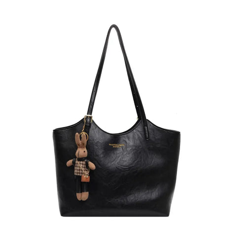 Vegan Leather Tote Bag  Brown Vintage Style with Bear Charm - Product detail 4