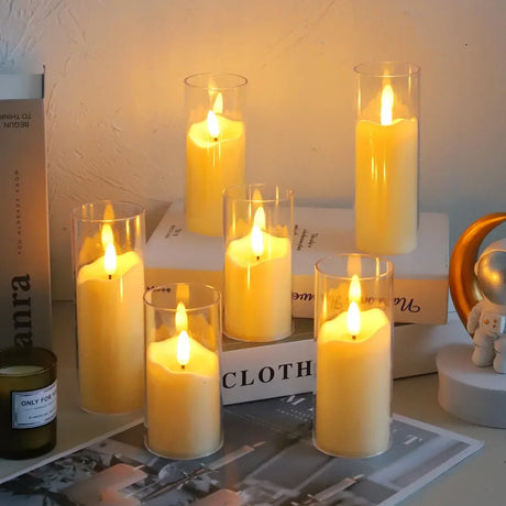 LED Flameless Candles  Glass Cylinder Set With Realistic Flicker - Product showcase