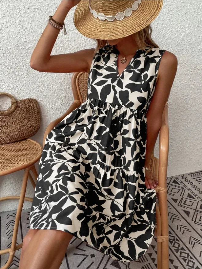 Summer Floral Dress  V-Neck Tiered Cotton Design - Product detail 23