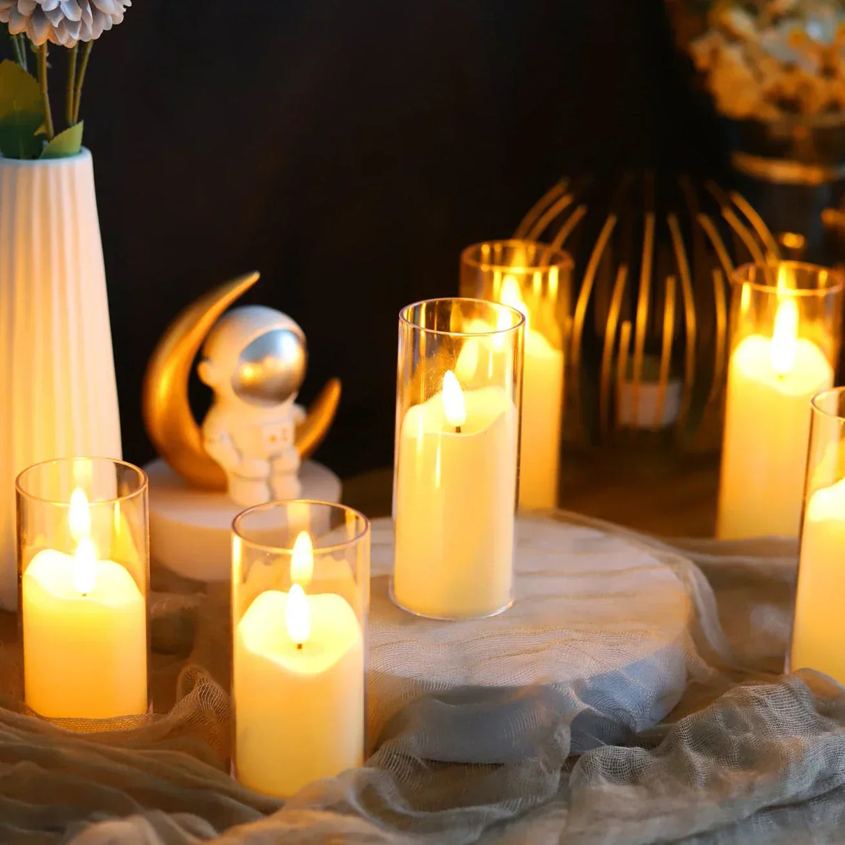 LED Flameless Candles  Glass Cylinder Set With Realistic Flicker - Detailed view