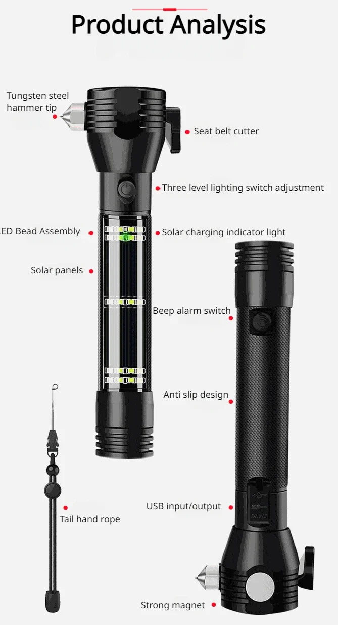 Emergency Solar Flashlight  Multi-Tool Safety Device with Power Bank - Product detail 16