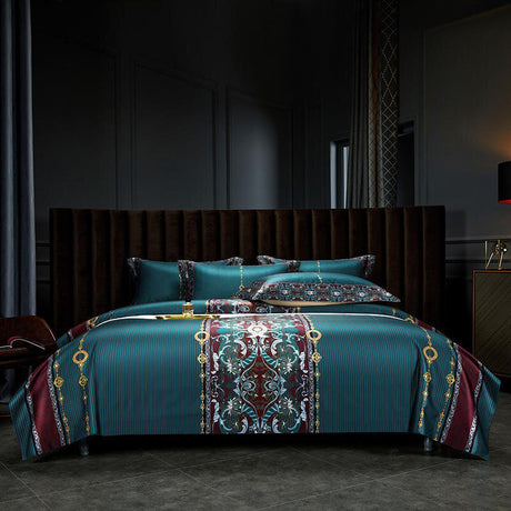 Luxury Egyptian Cotton Bedding  Teal Baroque Pattern Design - Product showcase
