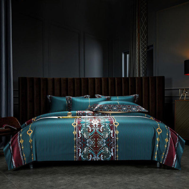 Luxury Egyptian Cotton Bedding  Teal Baroque Pattern Design - Product showcase