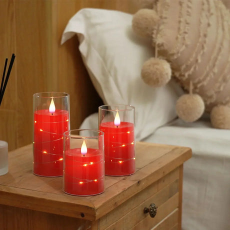 LED Flameless Candles  Glass Cylinder Set with String Lights - Product showcase