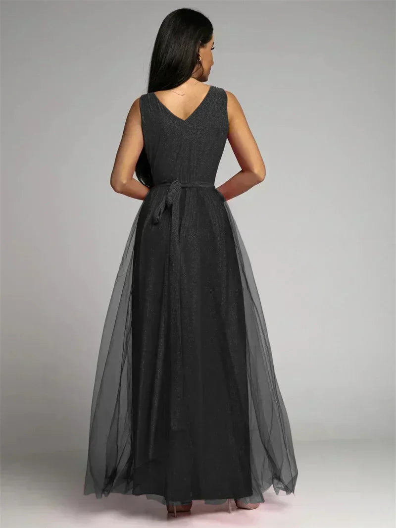 Evening Gown Maxi Dress  V-Neck Split Mesh Design - Product detail 6