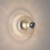 Vintage Glass Wall Lamp  Ribbed Dome Shade With Chrome Accent - Detailed view