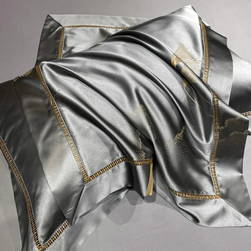 Luxury Egyptian Cotton Bedding Set  Silver Satin With Gold Accents - Product detail 4
