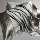 Luxury Egyptian Cotton Bedding Set  Silver Satin With Gold Accents - Product detail 4