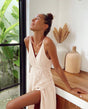 Summer Linen Dress  V-Neck Wrap Design - Detailed view