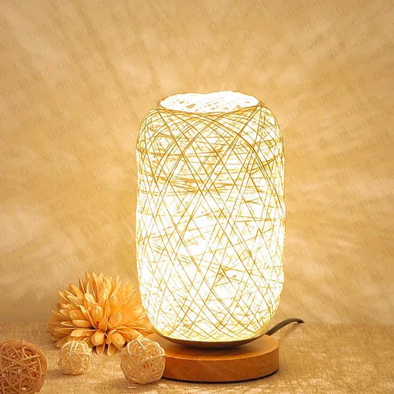 Rattan Table Lamp  Woven Rope Shade With Wood Base - Product detail 7