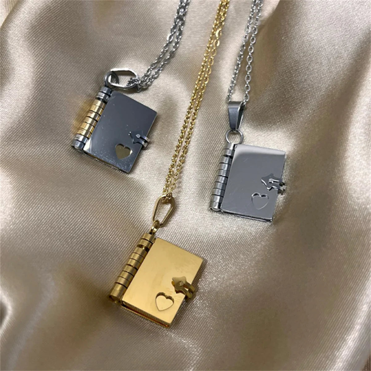 Miniature Book Necklace  Gold Heart Locket Design - Product example