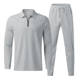 Mens Loungewear Set  Textured Waffle Knit Quarter-Zip Design - Product detail 5