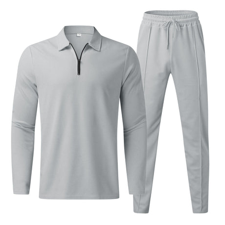 Mens Loungewear Set  Textured Waffle Knit Quarter-Zip Design - Product detail 5