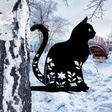 Metal Garden Cat Decor  Floral Silhouette Design - Product showcase