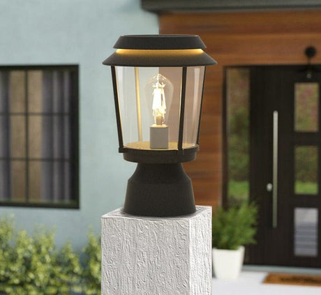 Solar Garden Post Light  Lantern Style Glass Panel Design - Detailed view