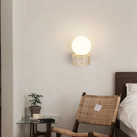 Modern Glass Wall Lamp  Travertine Stone Base - Product example