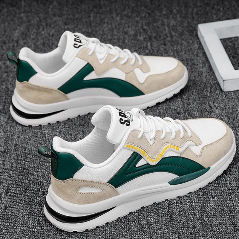 Modern Athletic Sneakers  White Suede Green Accent Design - Product showcase