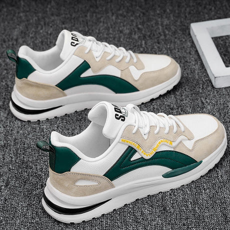Modern Athletic Sneakers  White Suede Green Accent Design - Product showcase