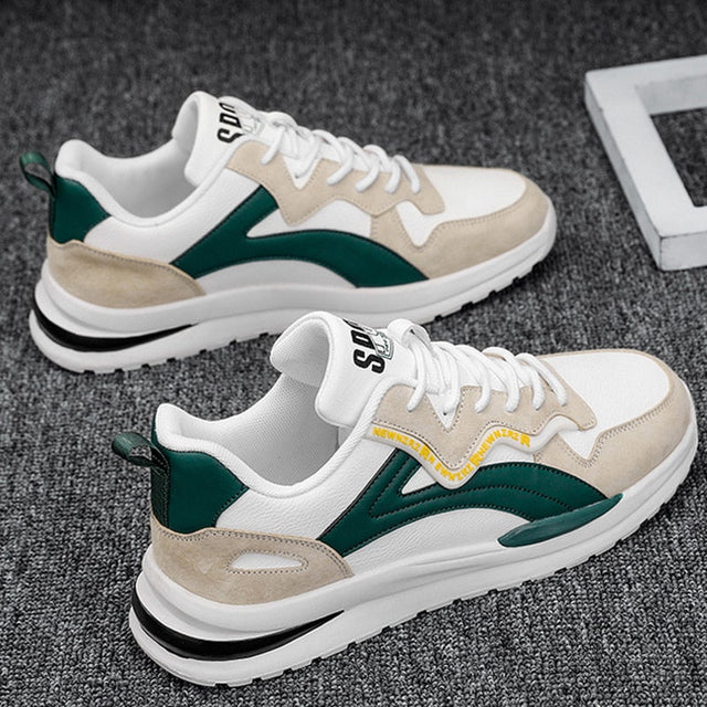 Modern Athletic Sneakers  White Suede Green Accent Design - Product showcase