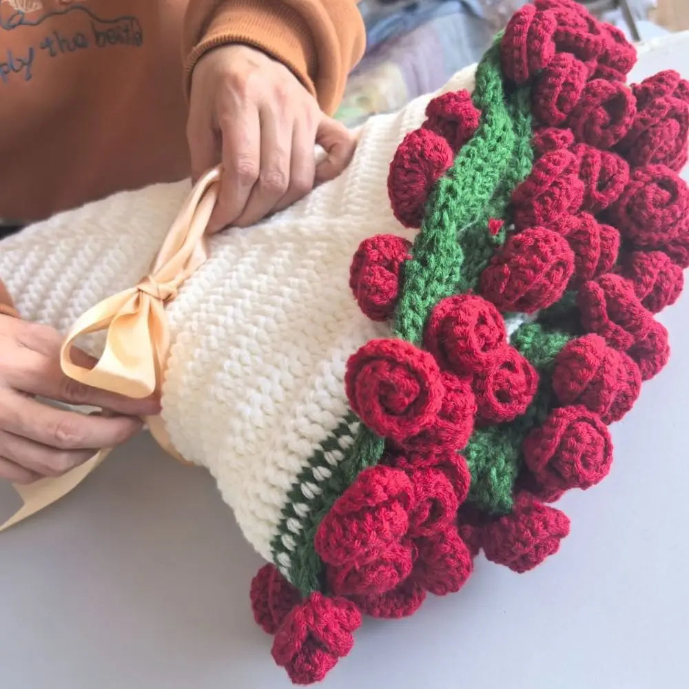Floral Knit Blanket  Purple Rose Bouquet Design - Product detail 5