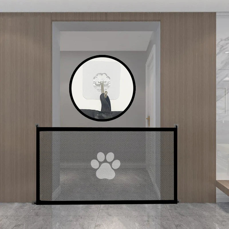Retractable Pet Safety Gate  Mesh Barrier with Paw Print Design - Detailed view