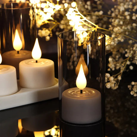LED Flameless Candles  Glass Encased Flickering Lights - Product showcase