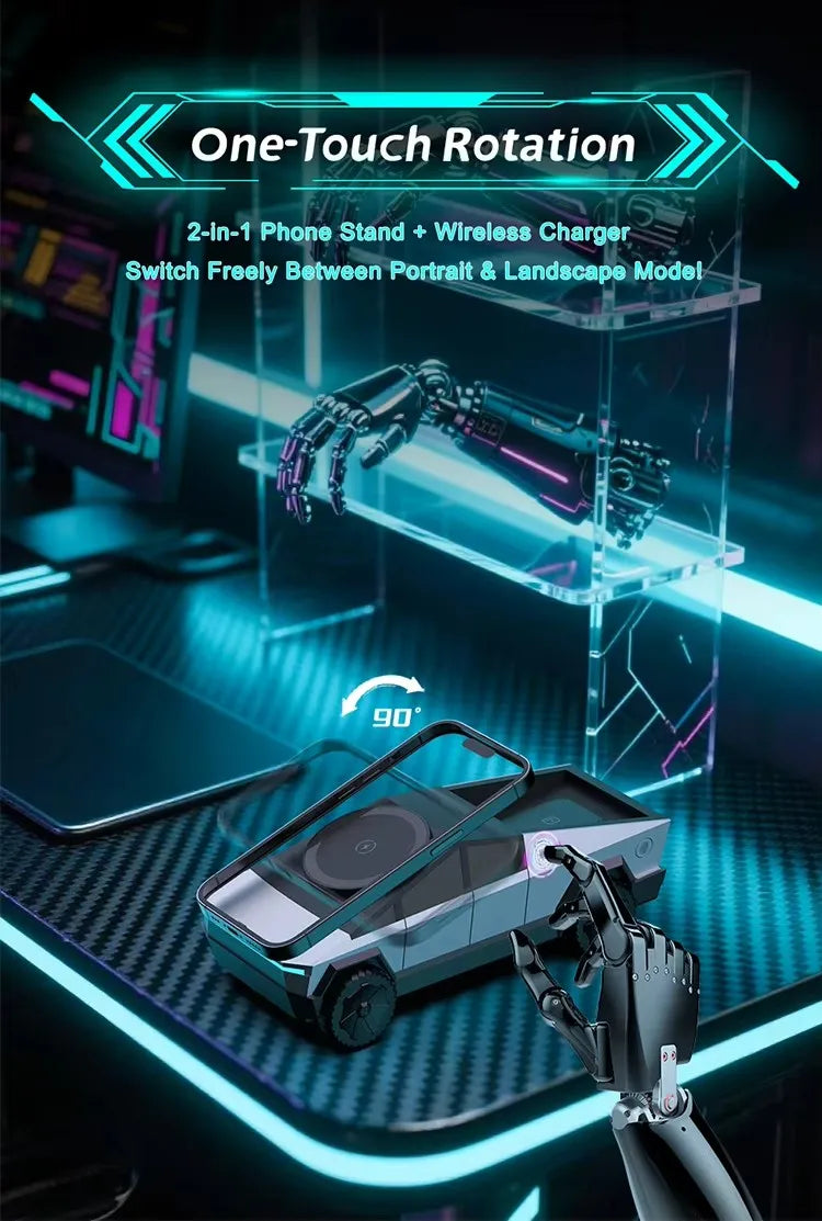 Multi-Device Wireless Charging Station  Motorized Rotation With Ambient Light - Product detail 9