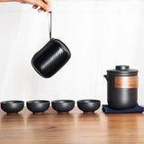 Traditional Ceramic Tea Set  Portable Kung Fu Design With Wood Accent - Product detail 6