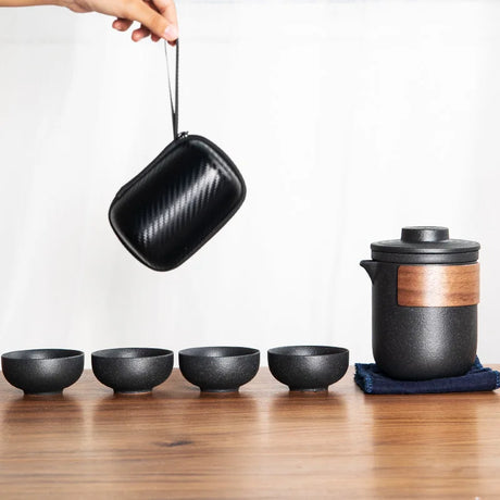 Traditional Ceramic Tea Set  Portable Kung Fu Design With Wood Accent - Product detail 6