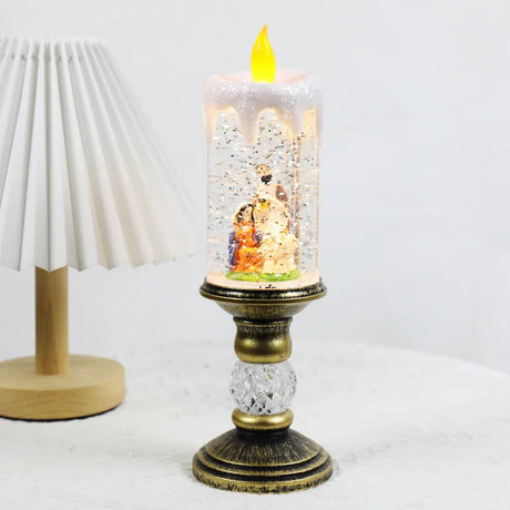 Christmas LED Candle Holder  Vintage Brass Base With Snow Globe Design - Product detail 7