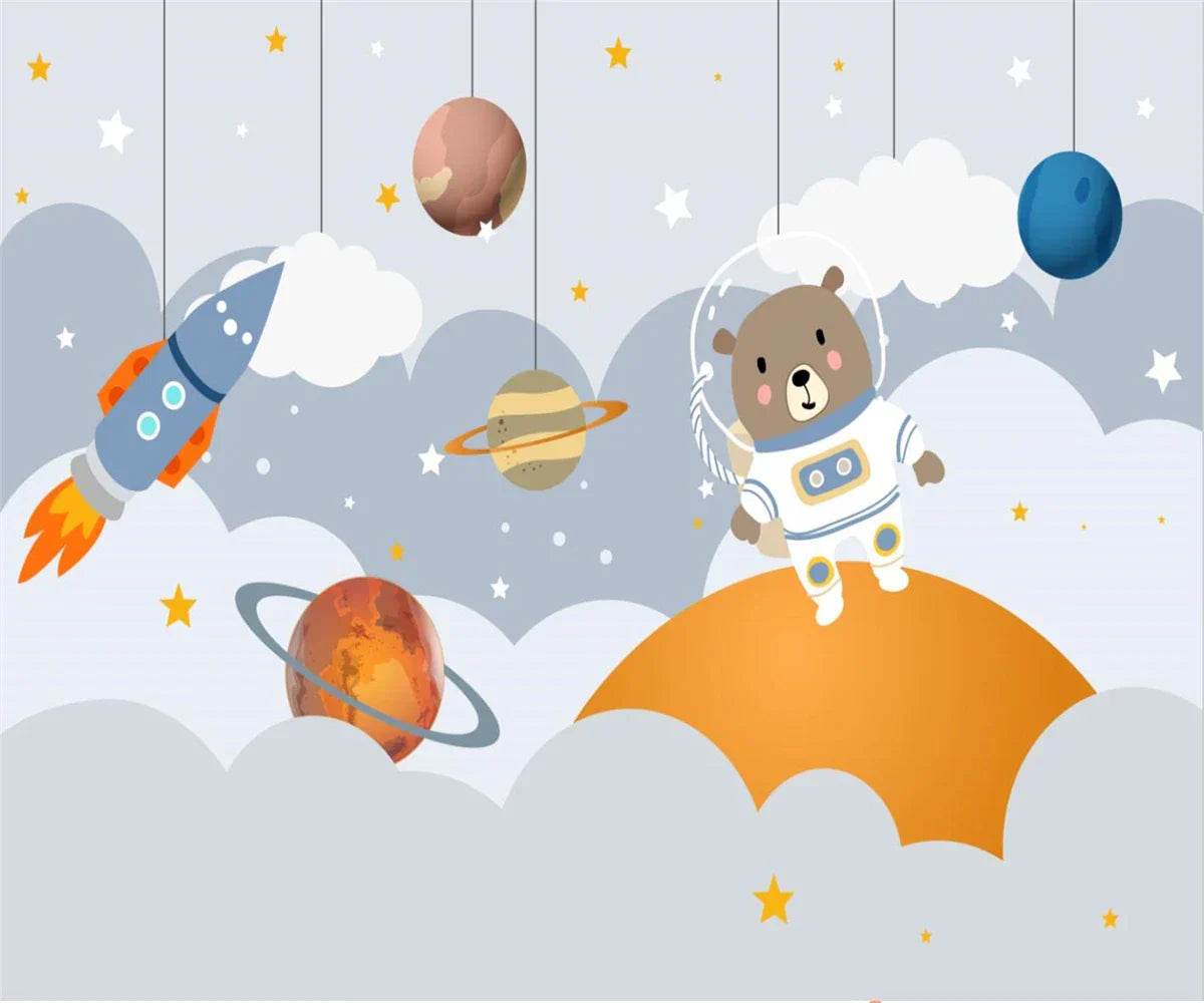 Space Mural Wallpaper | Astronaut Bear and Planets Adventure