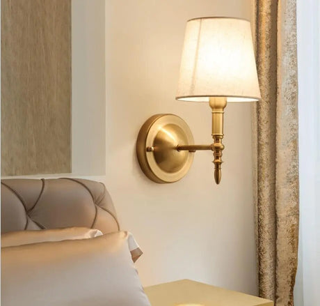 Classic Wall Sconce  Curved Brass Arm With Fabric Shade - Product detail 6