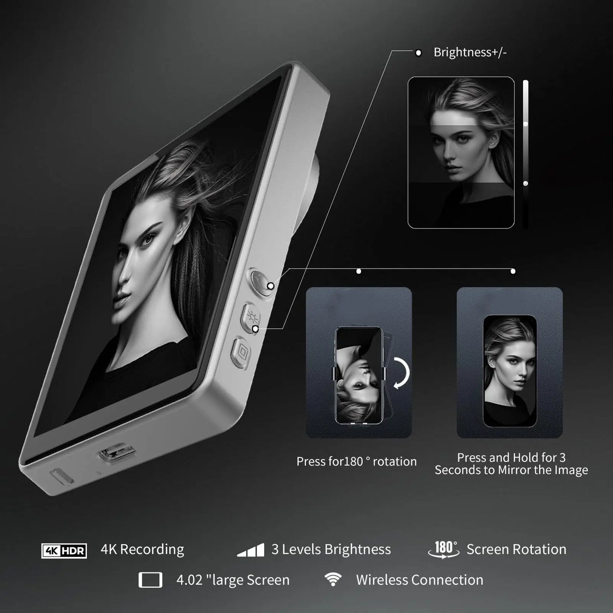 Magnetic Selfie Mirror  Phone Camera Monitor With Wireless Remote - Product detail 6