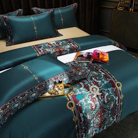 Luxury Egyptian Cotton Bedding  Teal Baroque Pattern Design - Product detail 7